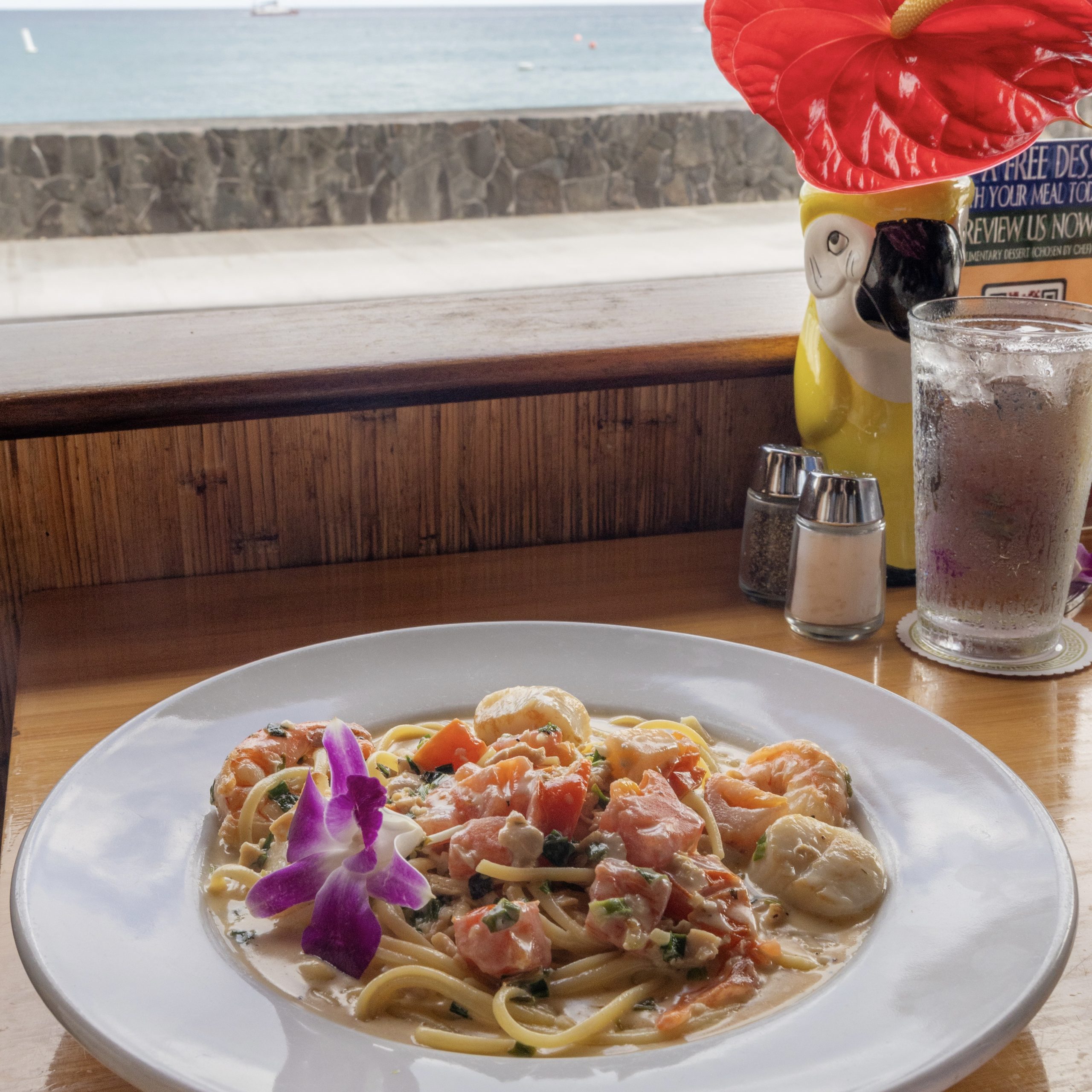 pasta isabella from fish hopper on big island hawaii